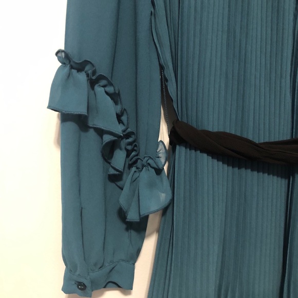 Zara Pleated Wide-Leg Ruffle Jumpsuit Teal Medium - Picture 4 of 10